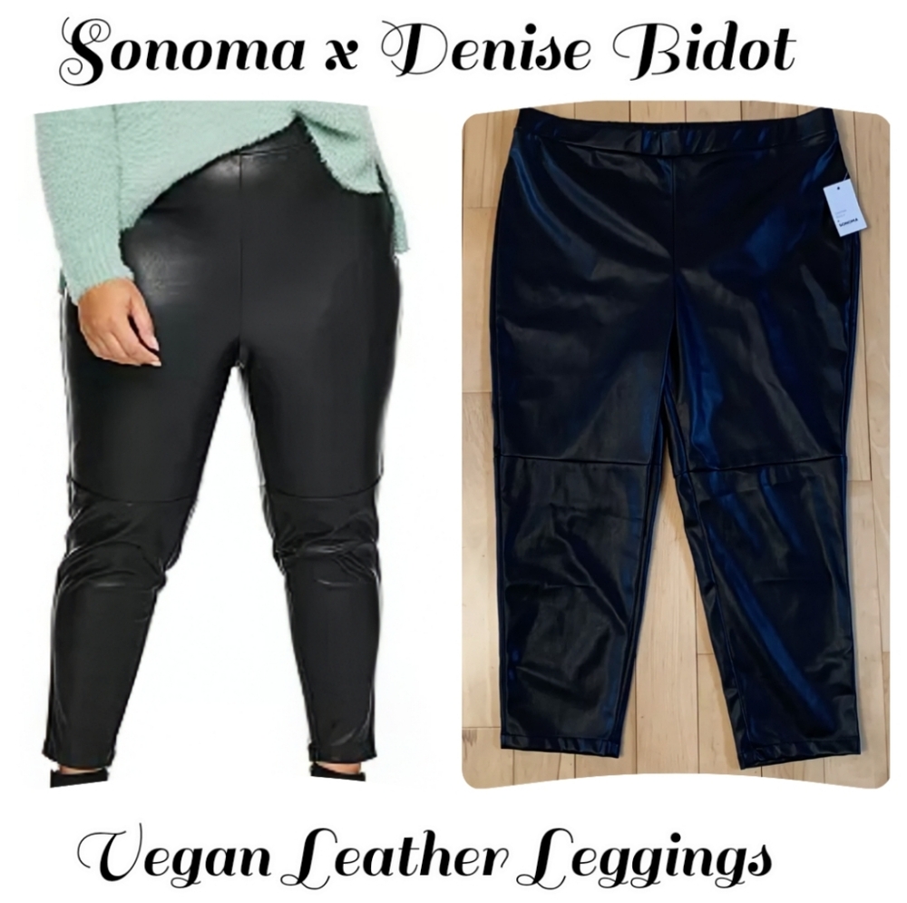 Sonoma x Denise Bidot Vegan Leather Leggings Plus Size 3X Black Pants Faux Moto